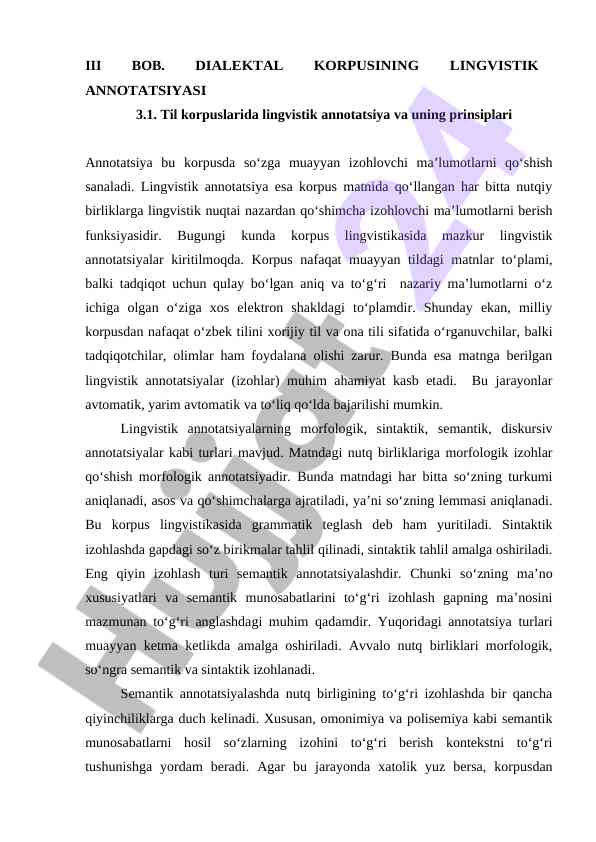 Dialektal korpusining lingvistik annotatsiyasi