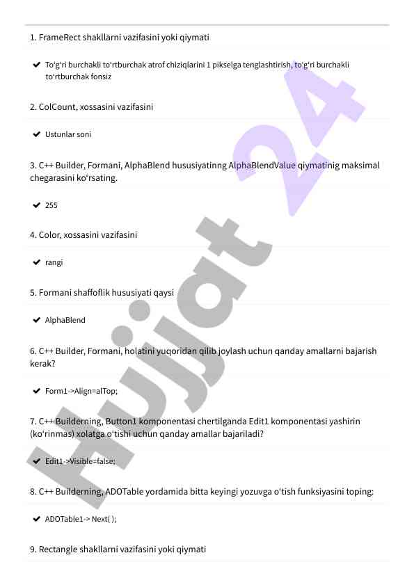 C++ builder darslikining asosiy komponentlari