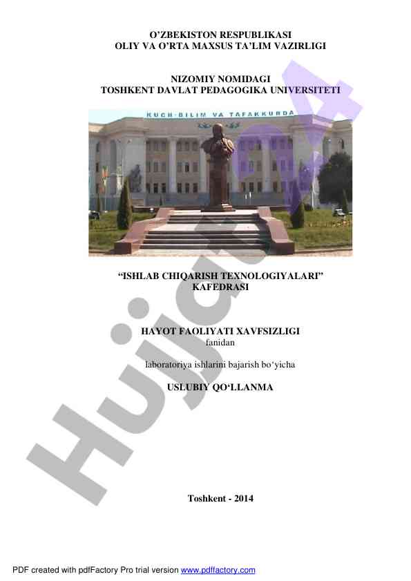 Inson faoliyati xavfsizligi fanidan laboratoriya ishlari