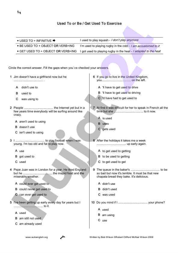 Used to and be used to exercise guide
