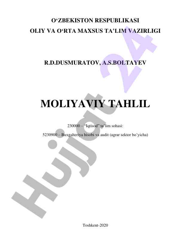 Moliyaviy tahlil darslik fani bo‘yicha ishchi dastur