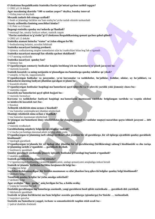 O‘zbekiston respublikasida statistika tashkil topilishi