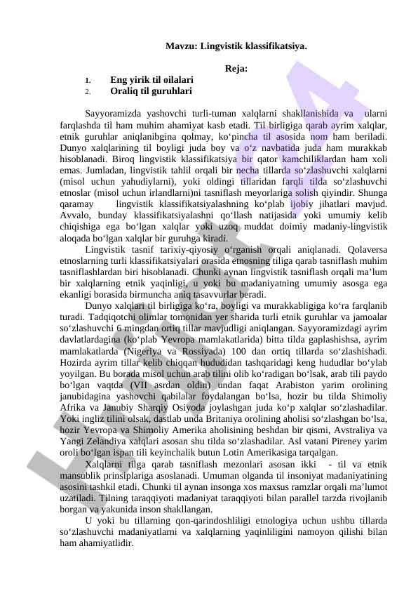 Lingvistik klassifikatsiya va etnik guruhlar
