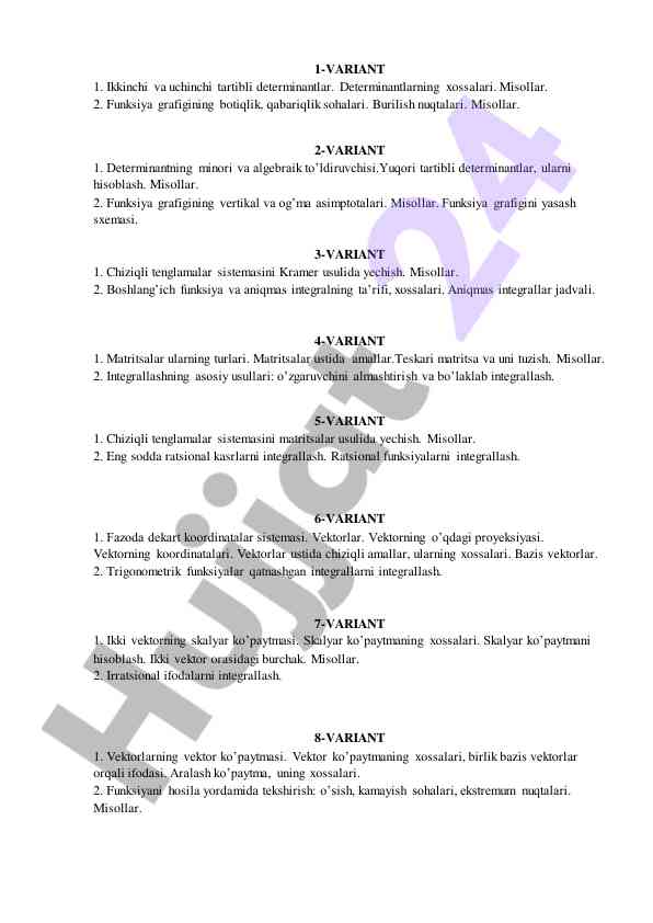 Determinantlar va funksiya grafigi bilan ishlash