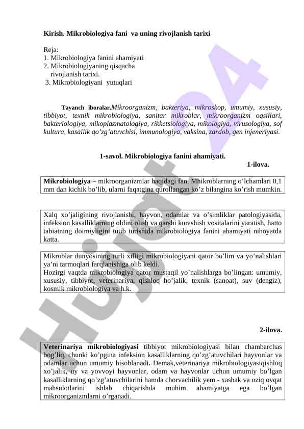 Mikrobiologiya fani va uning rivojlanish tarixi