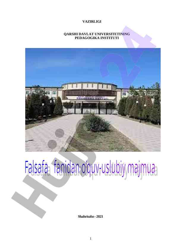 Namunaviy o‘quv dasturi falsafa fanidan