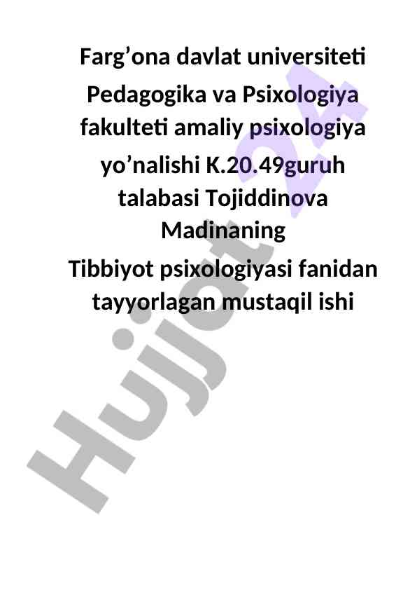 Tibbiyot psixologiyasi fanidan mustaqil ishning natijalari
