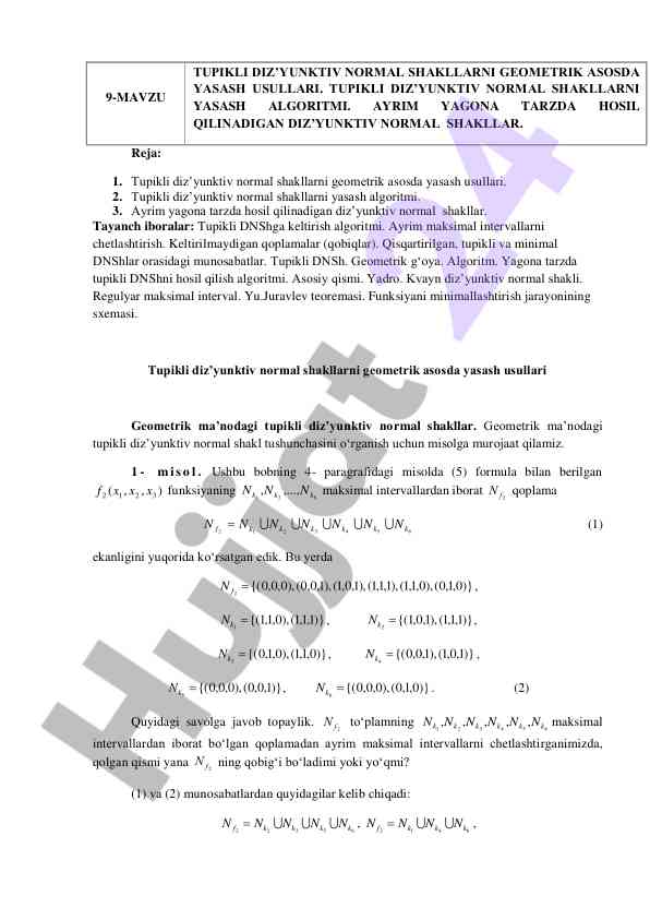Tupikli diz'yunktiv normal shakllarni geometrik yasash