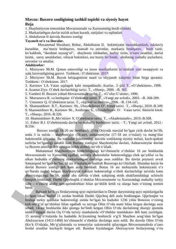 Buxoro xonligining tashkil topishi va siyosiy hayoti