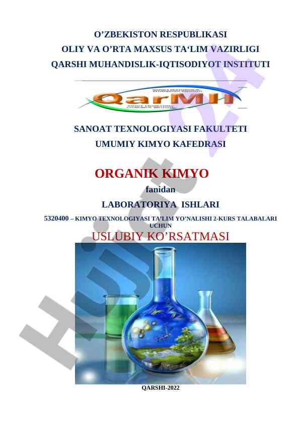 Laboratoriya ishlari uslubiy ko’rsatmasi kimyo texnologiyasi