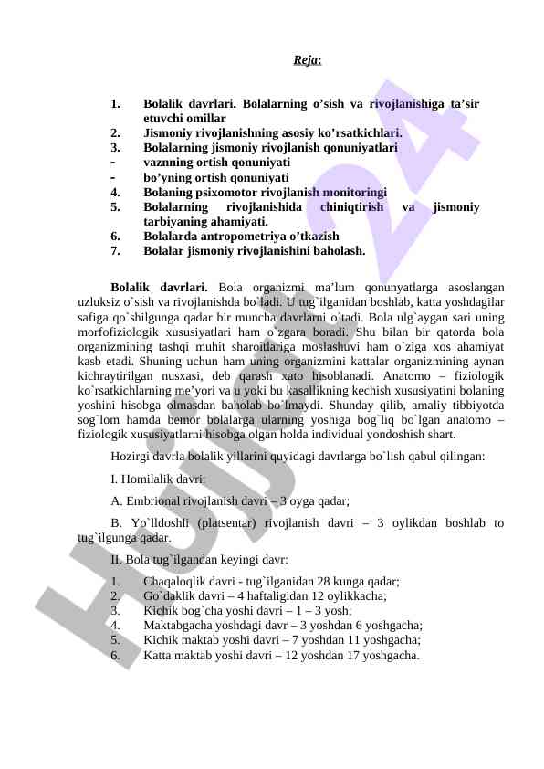 Bolalik davrlari va jismoniy rivojlanish omillari