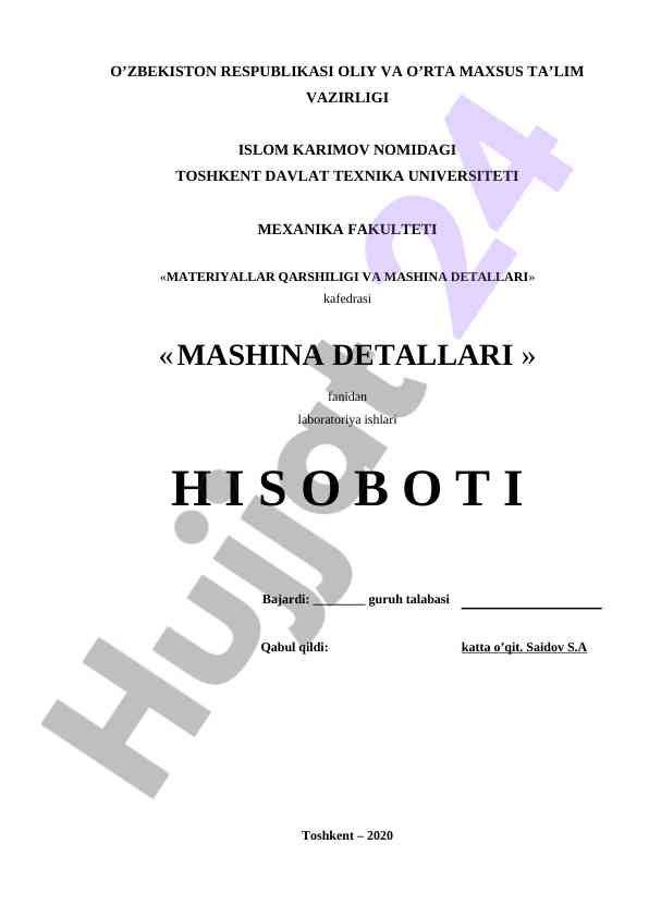 Boltli birikmada ishqalanish koeffitsiyentini aniqlash