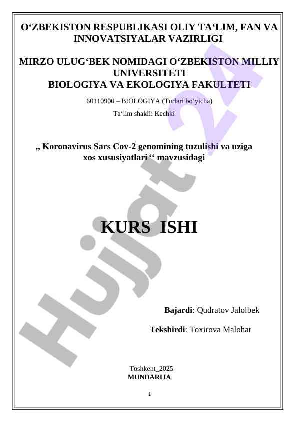 Koronavirus sars cov-2 genomining tuzilishi va xususiyatlari
