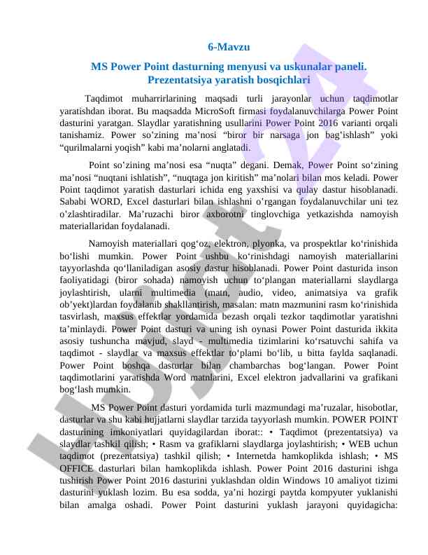 Ms power point taqdimot yaratish bosqichlari