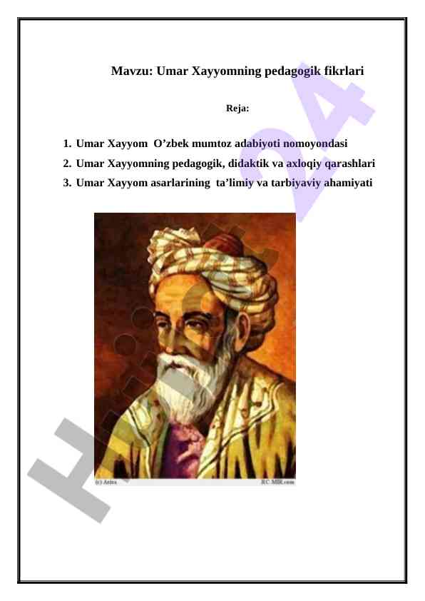 Umar xayyomning pedagogik fikrlari