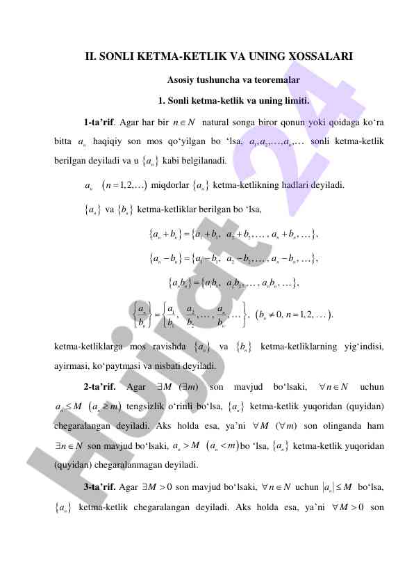 Sonli ketma-ketlik va uning xossalari