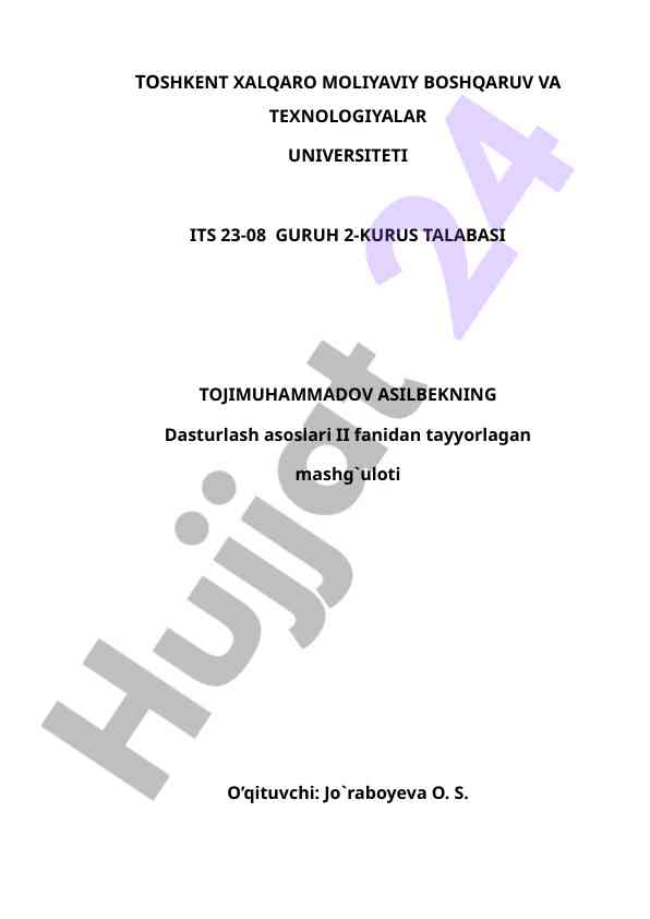 Dasturlash asoslari ii fanidan mashg'ulot