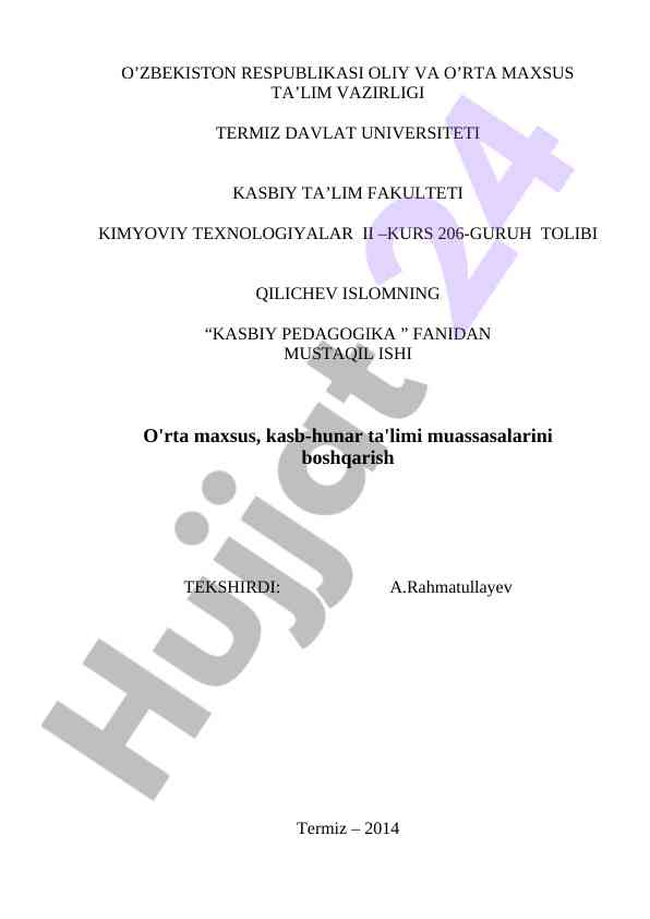 O'rta maxsus ta'lim musasasalari boshqaruvi asoslari
