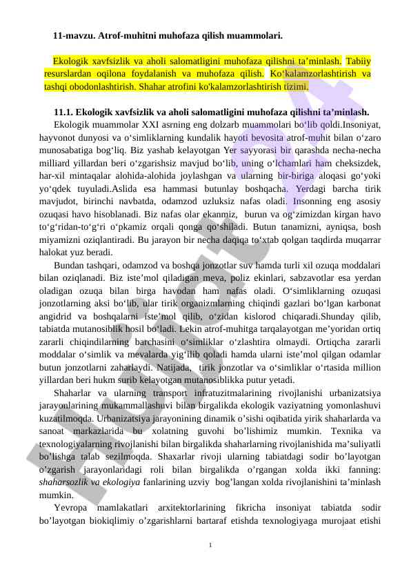 Ekologik xavfsizlik va aholi salomatligi muvaffaqiyatlari
