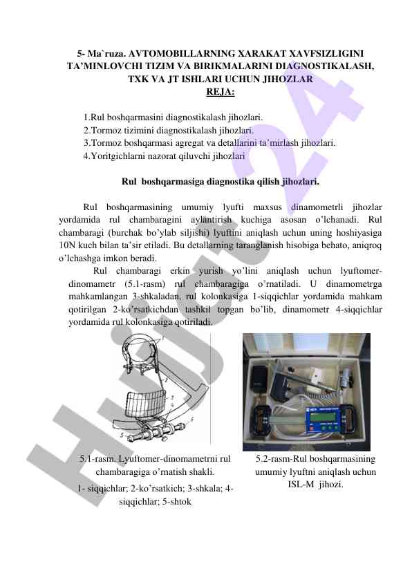 Avtomobillarning xarakati xavfsizligini diagnostikasi