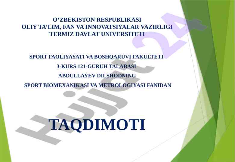Sport biomexanikasi va metrologiyasi taqdimoti