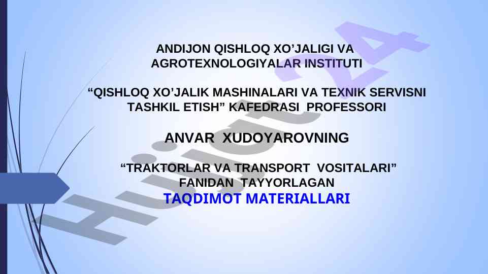 Trak torlar va transport vositalari taqdimoti
