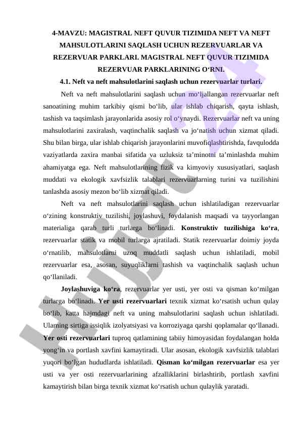 Neft mahsulotlarini saqlash uchun rezervuarlar