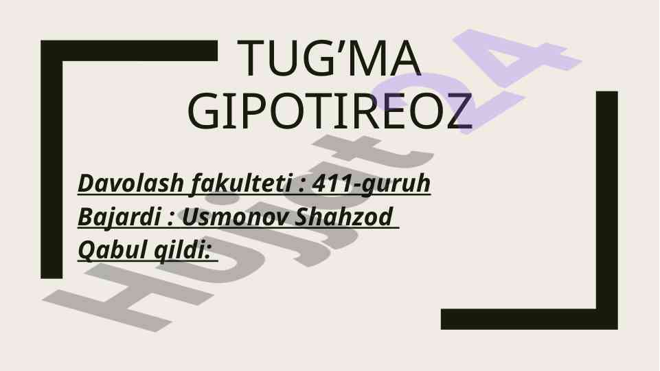 Tug'ma gipotireoz kasalligi haqida ma'lumotlar