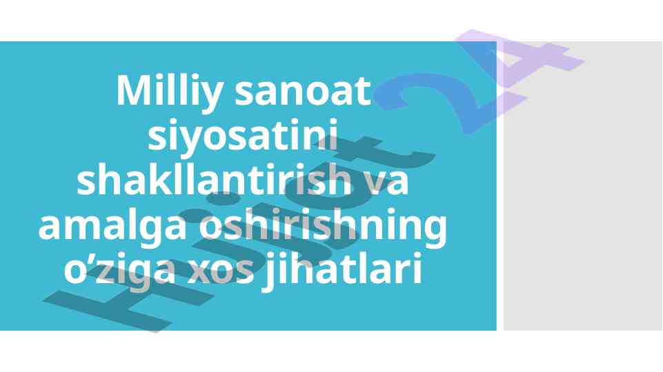 Milliy sanoat siyosatining o’ziga xos jihatlari