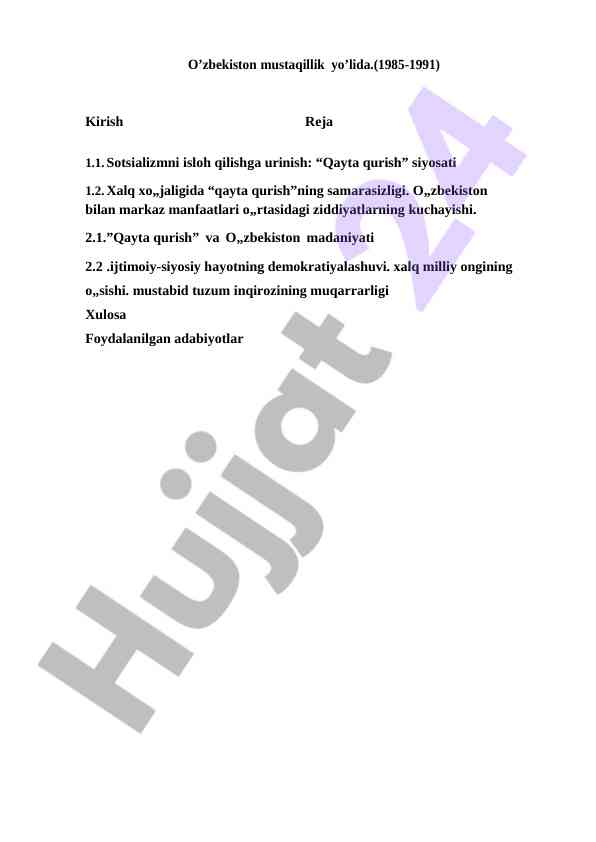 O'zbekiston mustaqillik yo'lida ijtimoiy o'zgarishlar