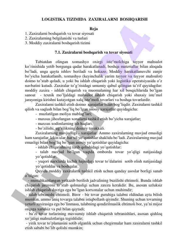 Zaxiralarni boshqarish tizimida logistika