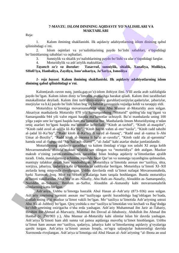 Islom dinining aqidaviy yo'nalishlari va maktablari