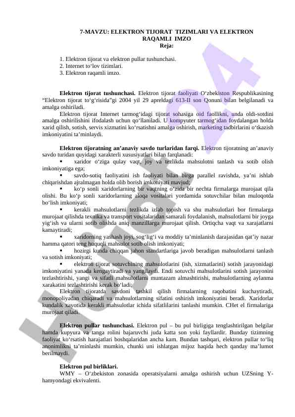 Elektron tijorat tizimlari va elektron raqamli imzo