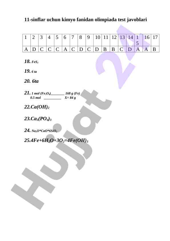 11-sinflar uchun kimyo olympiada test javoblari