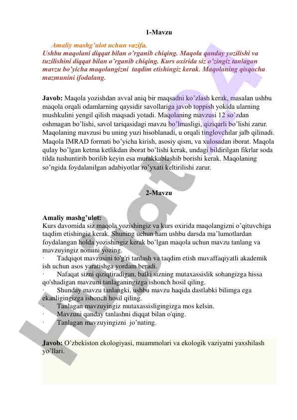 Maqola yozish bo'yicha amaliy mashg'ulot