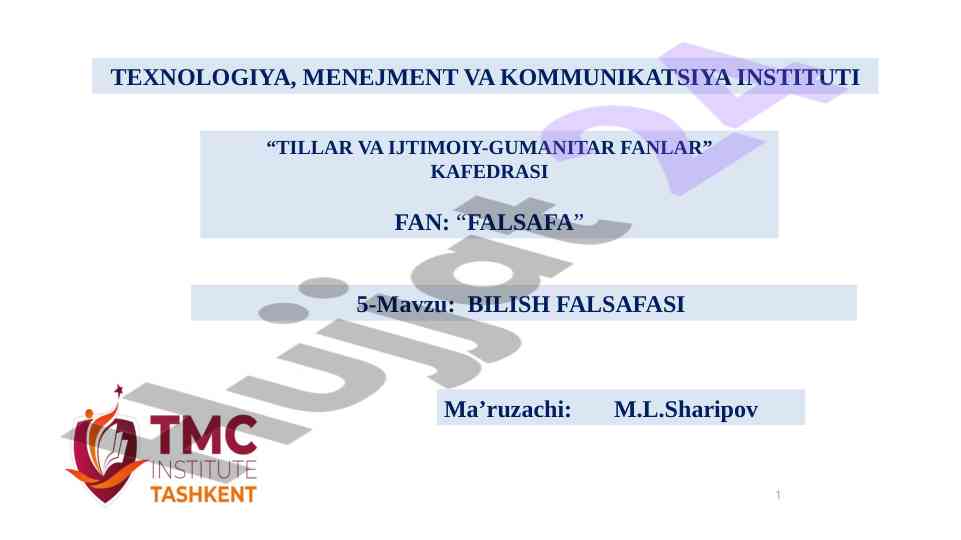 Bilish falsafasi mavzusi yozma ishlar
