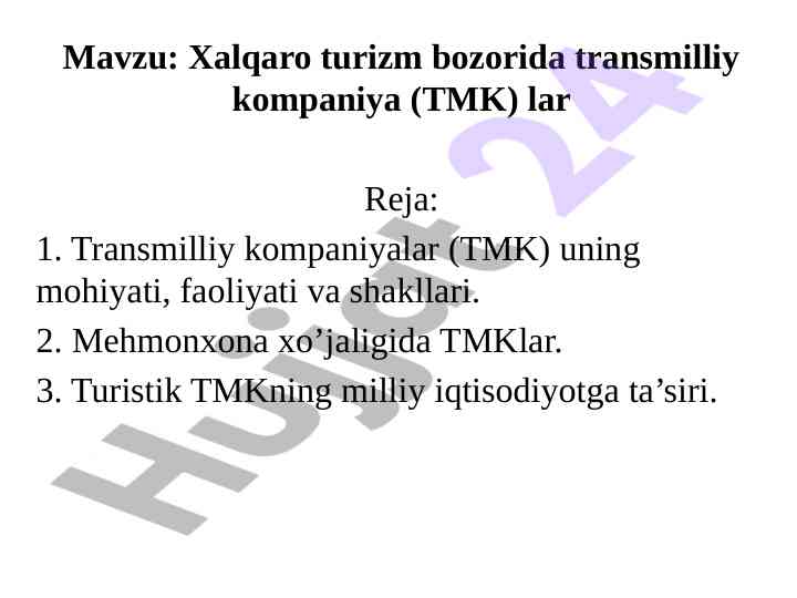 Xalqaro turizm bozorida transmilliy kompaniyalar