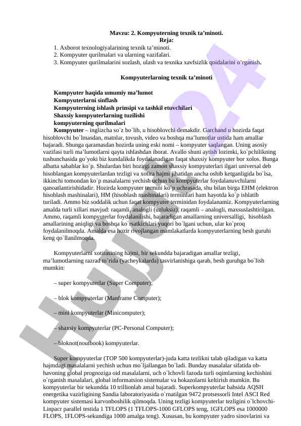 Kompyuter texnik ta’minoti va qurilmalar