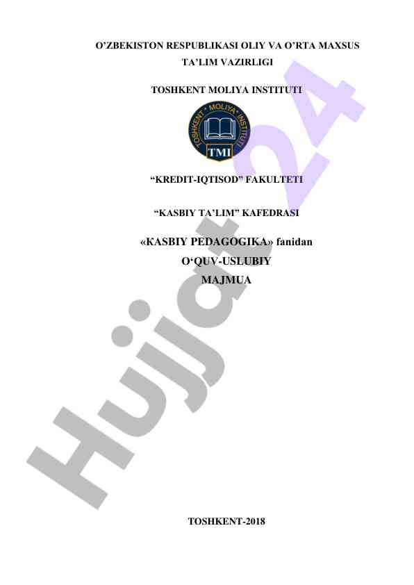 Kasbiy pedagogika o‘quv-uslubiy majmua 2018