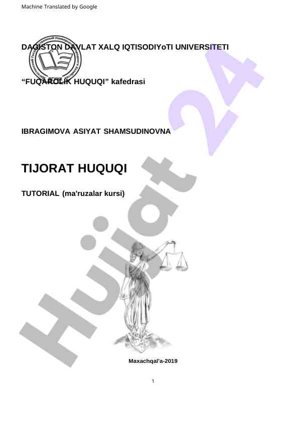 Tijorat huquqi o‘quv yunalishi darsligi