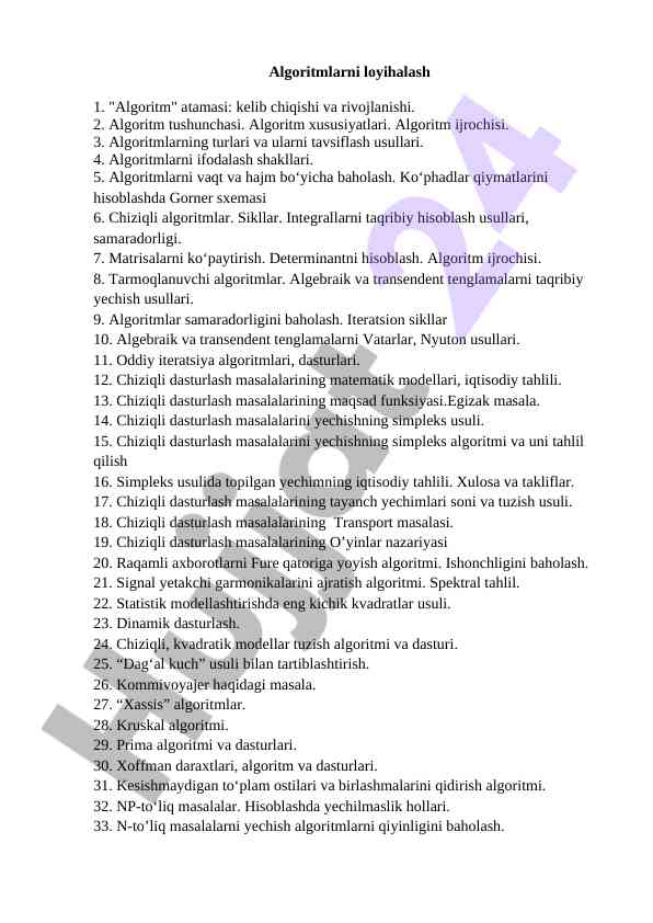 Algoritmlarni loyihalash asoslari va tahlili