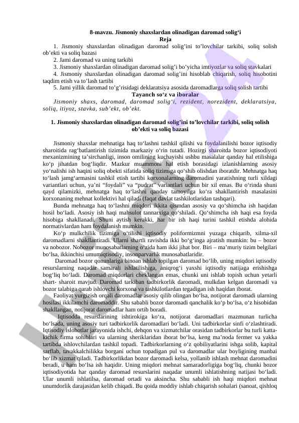 Jismoniy shaxslardan olinadigan daromad solig‘i tahlili