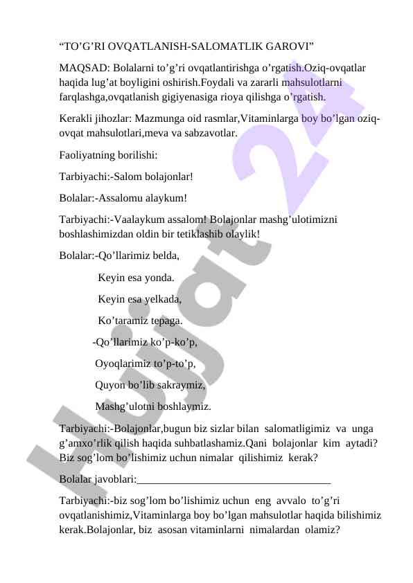 To'g'ri ovqatlanish va salomatlik tajribasi