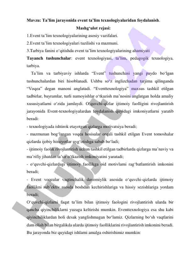 Ta'lim jarayonida event ta'lim texnologiyalari