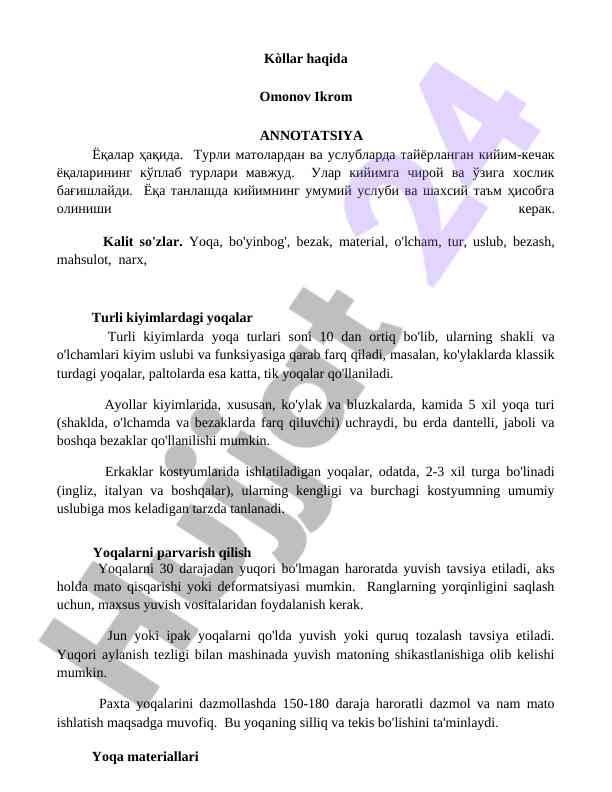 Kiyim-kechak yoqalari haqida ma'lumotlar