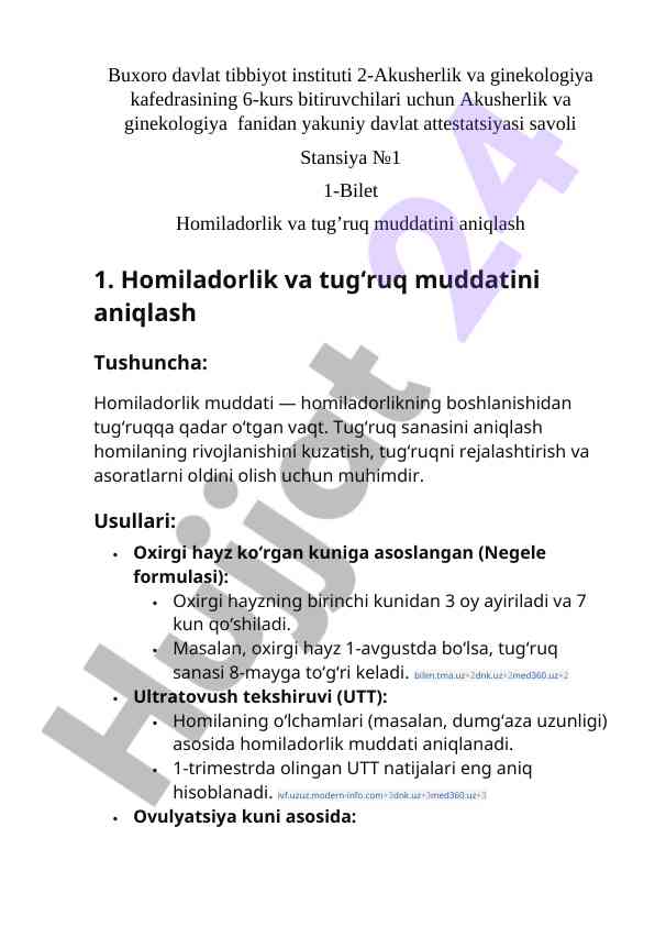 Homiladorlik va tug‘ruq muddati aniqlash savollari
