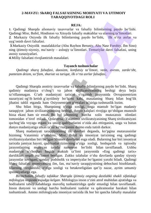 Sharq falsafasining mohiyati va ijtimoiy taraqqiyot