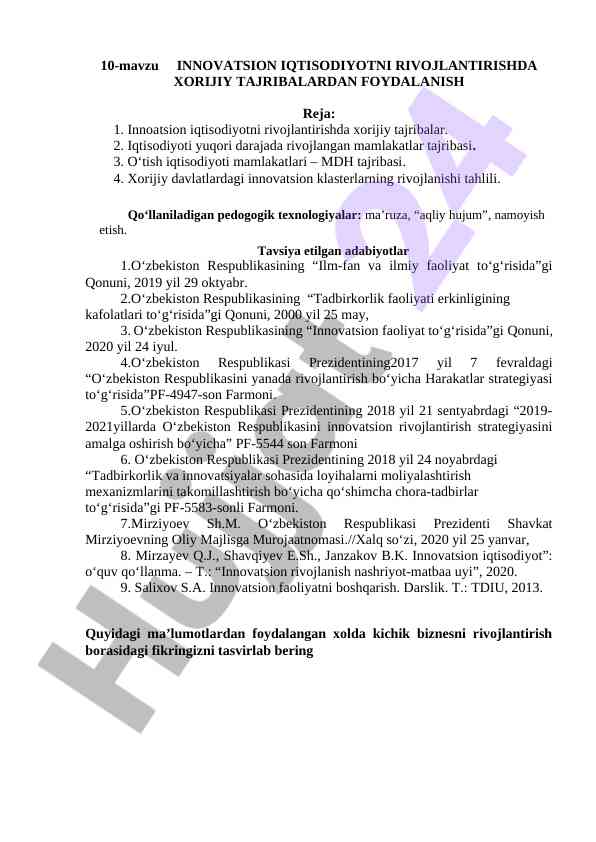 Innovatsion iqtisodiyotni rivojlantirishda xorijiy tajribalar