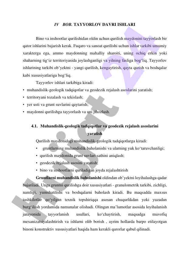 Tayyorgarlik davrida qurilish ishlari