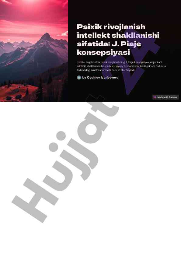 Psixik rivojlanish va j. piaje konsepsiyasi